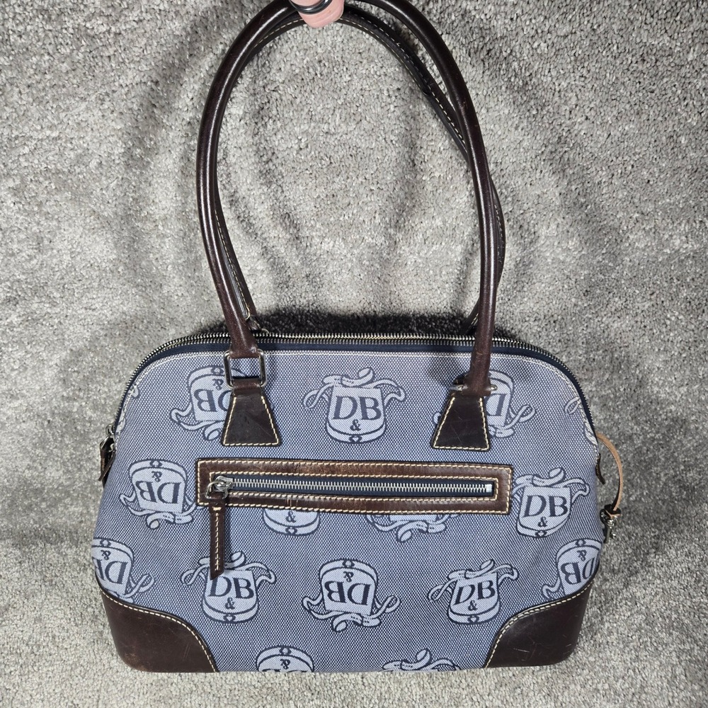 Dooney & Bourke Satchel Blue Monogram Crest Canvas Leather Trim